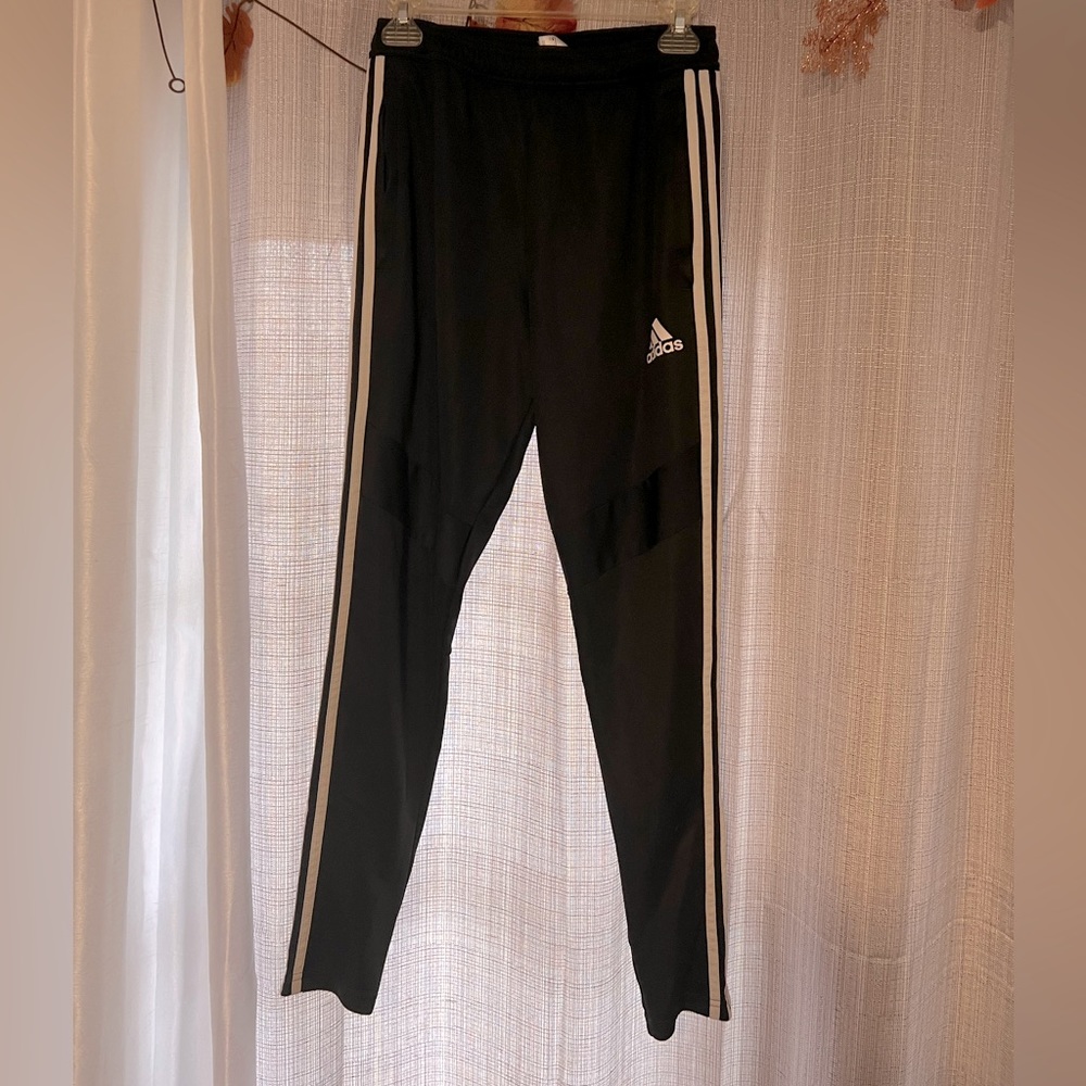 Adidas Tiro pants black and white mens size small with zipper at bottom